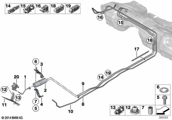 Separador para BMW E81, E82, E87, E88, E90, E91, E92, E93, F30, F35, E84 (OEM 16126768380). Original BMW