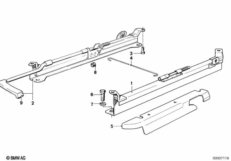 Right Inner Seat Guide for BMW 5 Series E12, E28 6 Series E24 7 Series E23 (OEM 52101873552). Original BMW