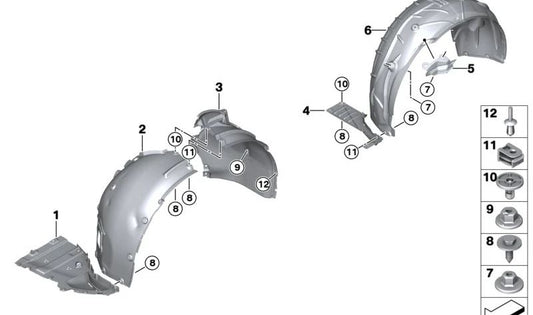 Rear left wheel arch inner cover OEM 51719633353 for BMW i20. Original BMW.