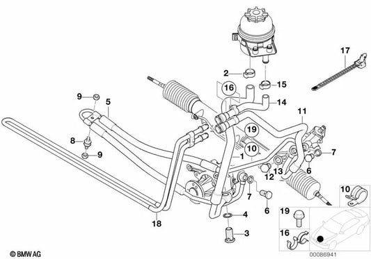 Soporte de manguera para BMW Serie 7 F04, X3 E83N, X5 E53 (OEM 11721134746). Original BMW.