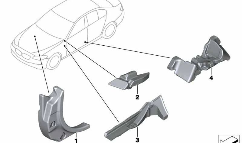 Aislante acústico pilar A inferior derecho OEM 51489163214 para BMW F10, F11. Original BMW