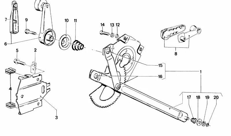 Elevador de ventanilla trasero izquierdo OEM 51341809603 para BMW E12, E28. Original BMW.