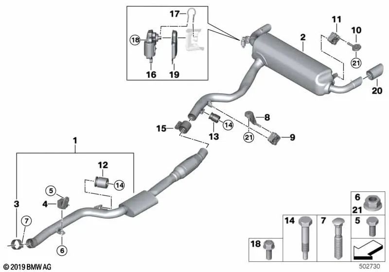 Silenciador Intermedio para BMW G20, G21, G22, G23, G26 (OEM 18307933834). Original BMW