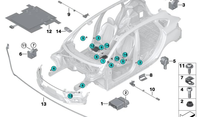 Acceleration Sensor for BMW F45, I01, I01N, X1 F48, F49N, X2 F39, Mini F54, F55, F56, F57, F60 (OEM 65779196047). Genuine BMW