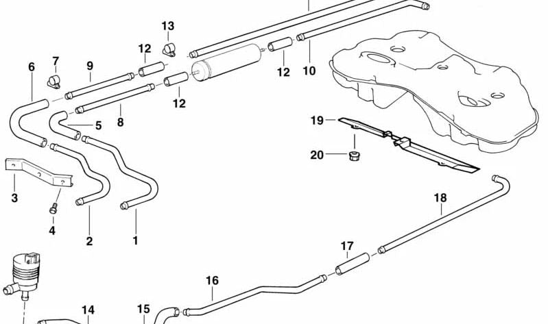 Tubería de Retorno de Combustible para BMW Serie 7 E38 (OEM 16121183219). Original BMW