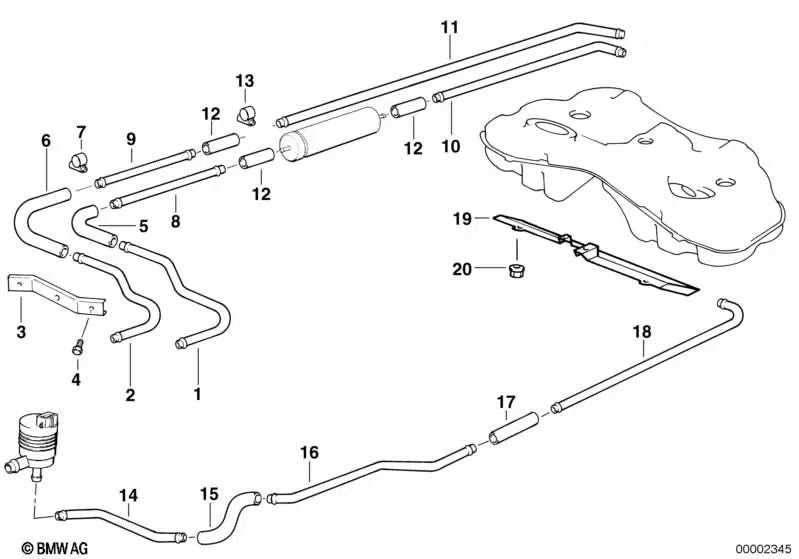 Manguera moldeada para BMW E30, E28, E24, E32, E38, E31 (OEM 13531726960). Original BMW