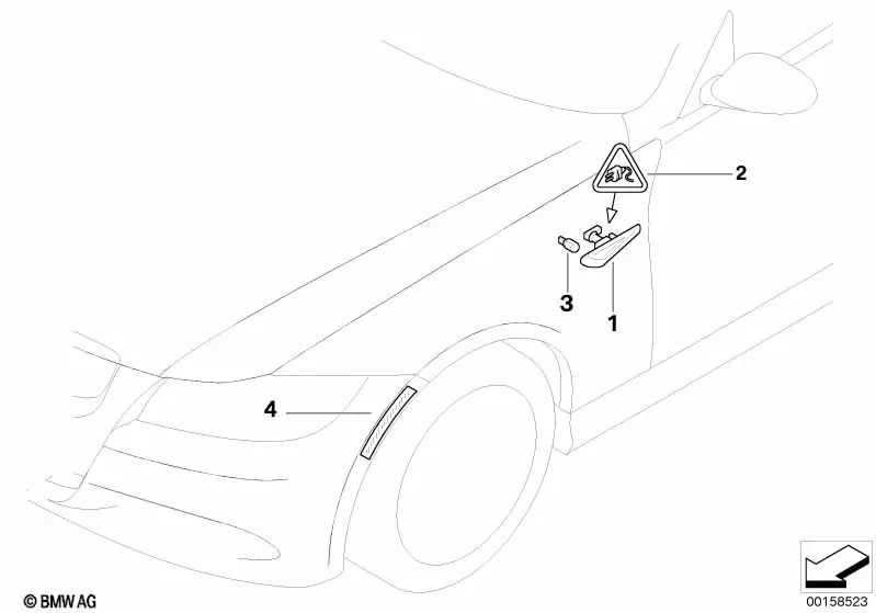 Rechter Seitenreflektor für BMW E90N, E91N (OEM 63147205398). Original BMW