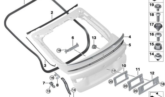 Junta de estanqueidad para el techo y portón trasero OEM 51767487560 para BMW G26. Original BMW.