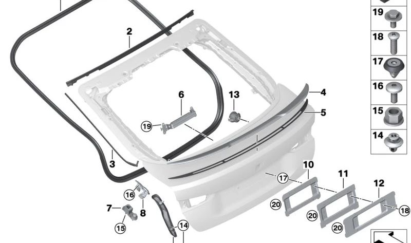 Tope de apertura de maletero derecho OEM 51247487574 para BMW G26 (Serie 4 Gran Coupé). Original BMW.