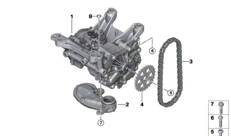 Bomba de Aceite para BMW F20N, F21N, F22, F23, F30N, F31N, F32, F33, F34N, F36, G30, G31, G32, G38, G11, G12, G01, G02 (OEM 11417643046). Original BMW.