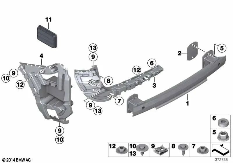 Soporte parachoques central trasero izquierdo para BMW F26 (OEM 51127338759). Original BMW