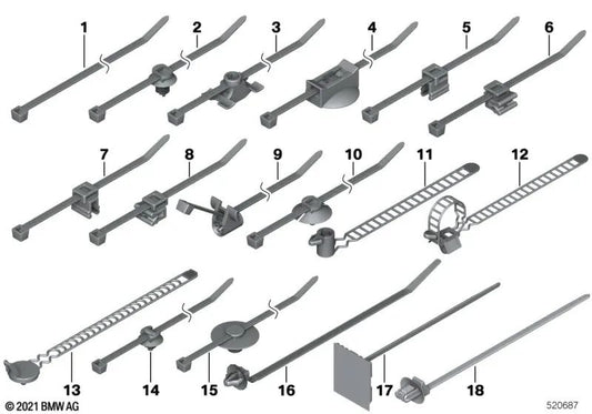 Fiber optic cable tie for BMW E81, E82, E87, E88, F20, F21, F52, G42, G87, U06, E46, E90, E91, E92, E93, F30, F31, F34, F35, G20, G21, G28, G80, F32, G22, G23, G82, E60, 7, F10, F11, F18, F90, G30, G31, G38, E63, F06, F12, F13, G32, E65, F01,