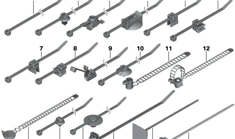 Cable tie for BMW 1 Series E81, E82, E87, E88, F20, F21, F52, 2 Series G42, G87, U06, 3 Series E46, E90, E91, E92, E93, F30, F31, F34, F35, G20, G21, G28, G80, 4 Series F32, G22, G23, 26E, G82, G83, Series 5 E60, E61, F07, F10, F11, F18, F90, G30, G3