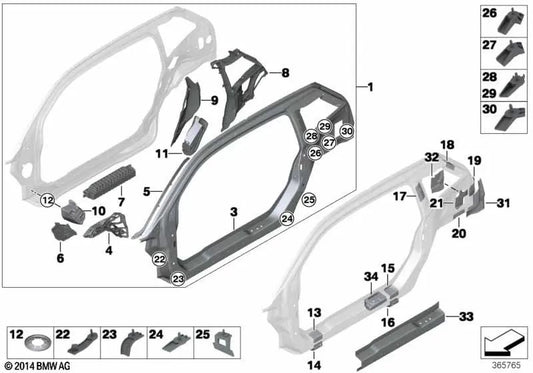 Placa de refuerzo pilar D derecha para BMW I01, I01N (OEM 41007359004). Original BMW