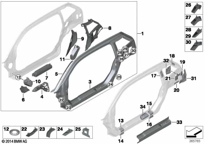 Refuerzo de Umbral Inferior Derecho para BMW I01, I01N (OEM 41007358994). Original BMW.