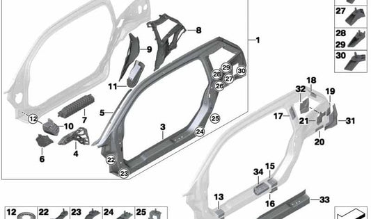 Umbral derecho para BMW I01, I01N (OEM 41007409380). Original BMW