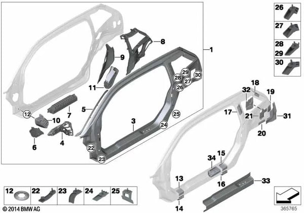 Refuerzo del larguero izquierdo para BMW i I01, I01N (OEM 41007266931). Original BMW.