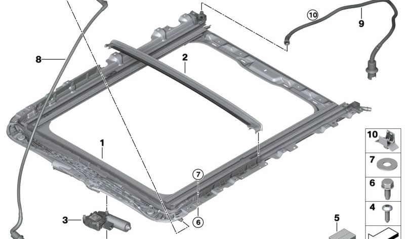 Marco de techo panorámico OEM 54107011154 para BMW G21, G28. Original BMW.