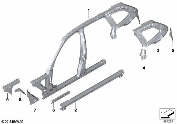 Refuerzo pilar D interior izquierdo para BMW G21, G21N, G81 (OEM 41007488107). Original BMW