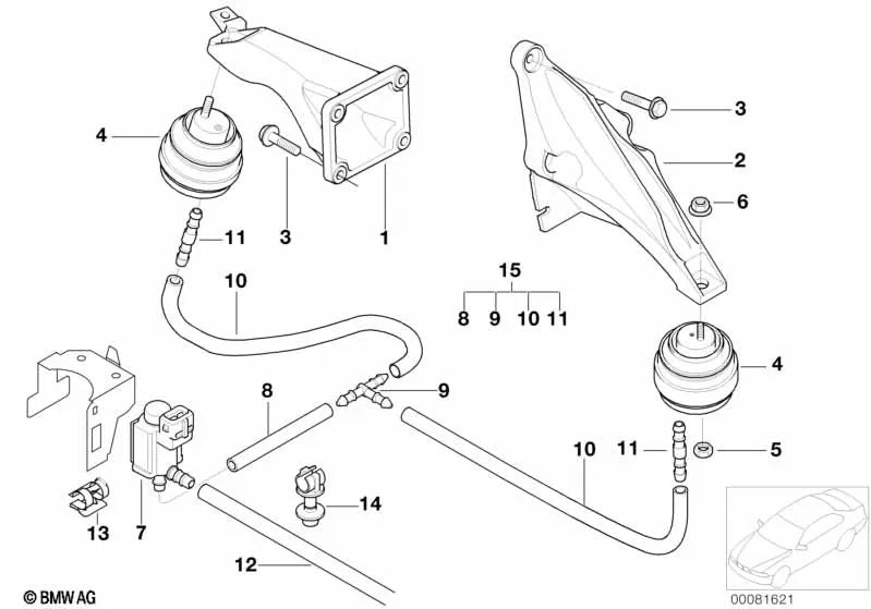 Left engine mount for BMW E39 (OEM 22111092425). Original BMW.