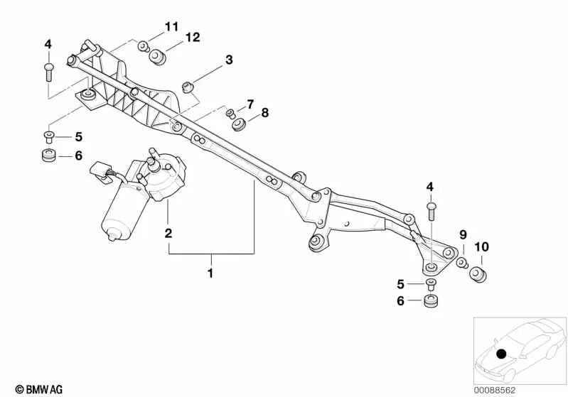 Mecanismo del limpiaparabrisas con motor para BMW E52 (OEM 61618234585). Original BMW