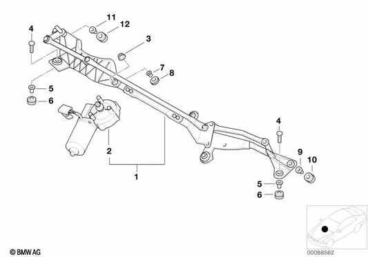 Mecanismo del limpiaparabrisas con motor para BMW E52 (OEM 61618234585). Original BMW