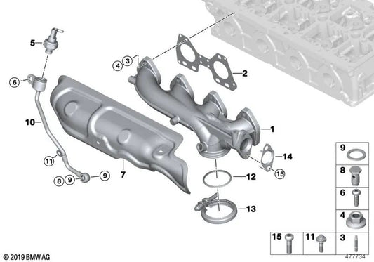 Placa de protección térmica para BMW F20N, F21N, F22, F23, F30, F31, F34, F32, F33, F36, F10N, F11N, G30, G31, F25, G01, G02 (OEM 11628513648). Original BMW