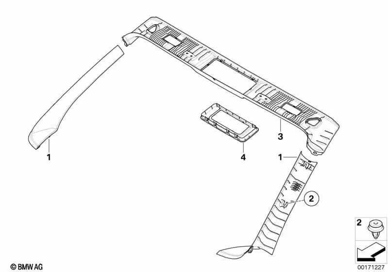 Revestimiento del Pilar A derecho para BMW Serie 1 E88 (OEM 51436962890). Original BMW