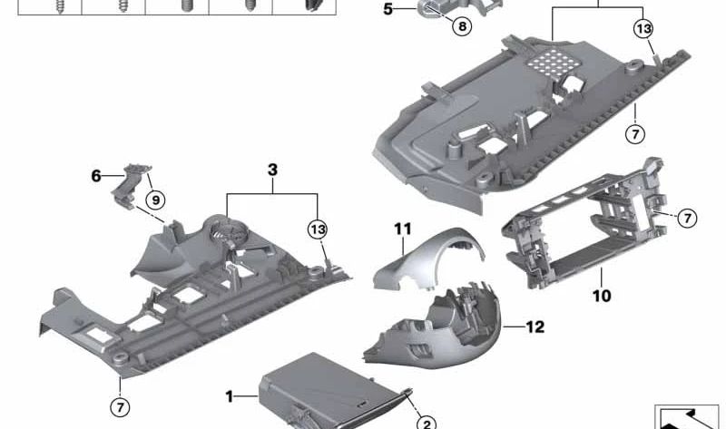 Compartimento abatible lado del conductor para BMW F10, F11, F18 (OEM 51459206026). Original BMW.