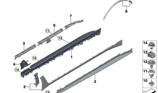 Revestimiento lateral superior derecho para BMW G26 (OEM 51775A360F4). Original BMW