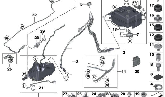 Fixation de la sangle de tension pour BMW F22N, F23N, F30, F31, F34N, F32N, F36N (OEM 16197294282). BMW d'origine