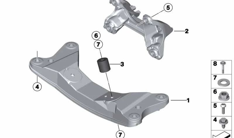 Soporte de transmisión para BMW Serie 1 F20, F21, Serie 2 F22, F23, F87, Serie 3 F30, F31, F34, F35, F80, Serie 4 F32, F33, F36, F82, F83 (OEM 22326796611). Original BMW.