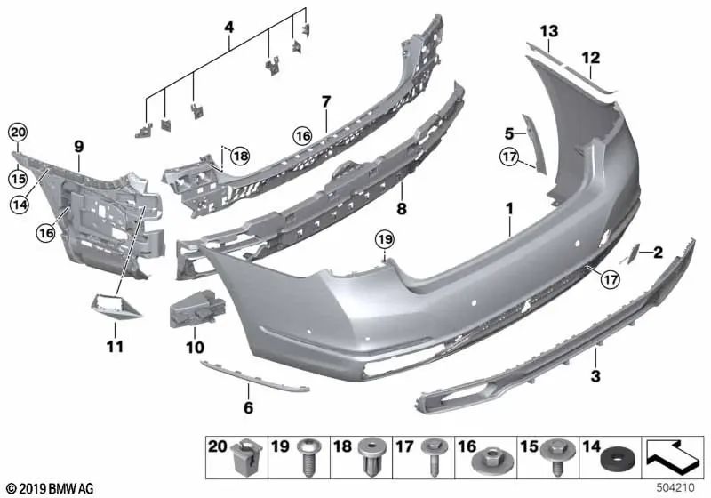 Ensanchamiento Parachoques trasero izquierdo para BMW Serie 7 G11N, G12N (OEM 51127475125). Original BMW