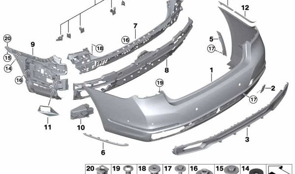 Cubierta de gancho de remolque imprimada trasera para BMW Serie 7 G11N, G12N (OEM 51129478558). Original BMW