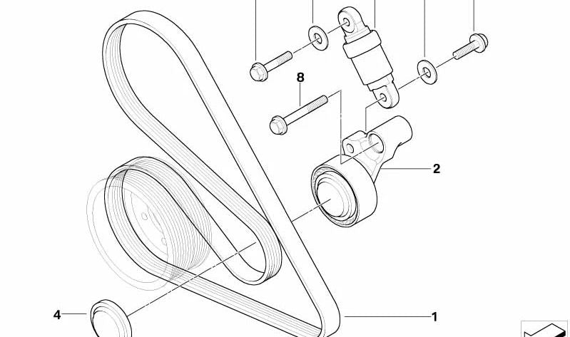 Tensor de correa con soporte OEM 11287839133 para BMW Serie 5 (E60, E61), Serie 6 (E63, E64). Original BMW.