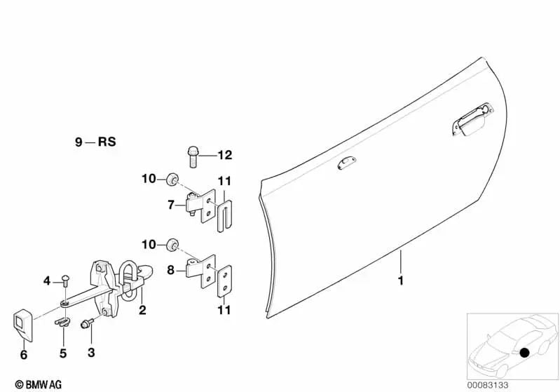 Bisagra de puerta delantera superior derecha para BMW Serie 3 E36 (OEM 41521960234). Original BMW.