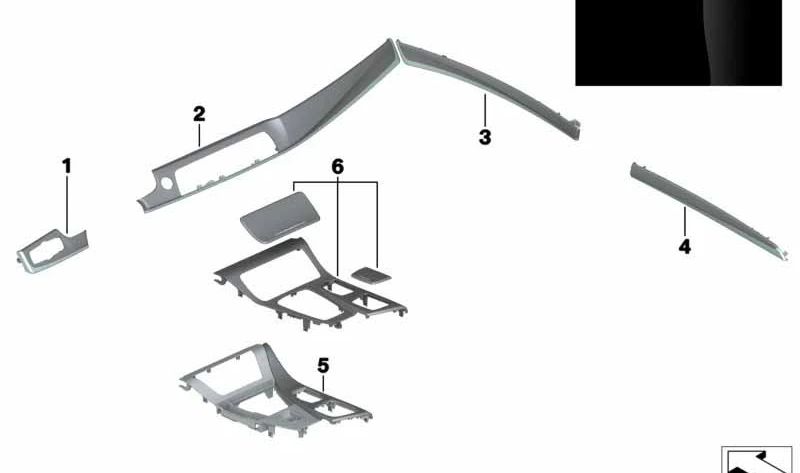 Moldura de madera consola central OEM 51167975459 para BMW F10, F11. Original BMW.