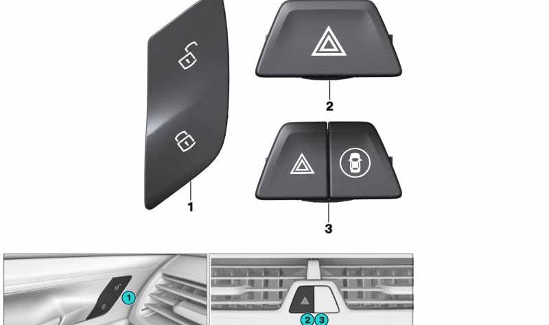 Pulsante di chiusura centralizzato sinistro 61319299461 per BMW G11, G12. BMW originale.