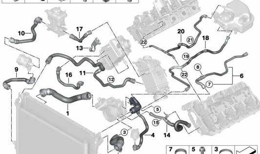 Manguera Radiador - Bomba de Agua para BMW Serie 5 G30, Serie 7 G11N, Serie 8 G14 (OEM 17128682034). Original BMW