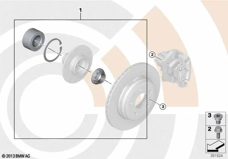 Kit de reparación de rodamiento de rueda trasera para BMW E81, E82, E87, E87N, E88, E90, E90N, E91N, E92, E92N, E93, E93N (OEM 33412450406). Original BMW