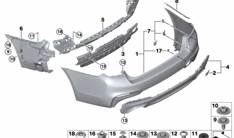 Rear center guide for BMW G31 (OEM 51128067764). Original BMW.