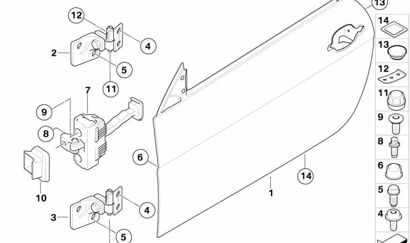 Upper right door hinge for BMW E63, E64, E63N (OEM 41527200228). Original BMW