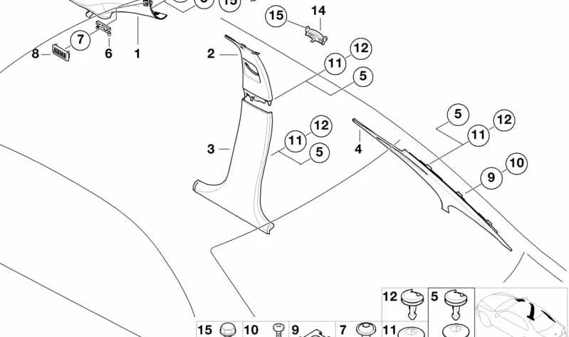 Revestimiento pilar trasero derecho para BMW E39 (OEM 51437006852). Original BMW