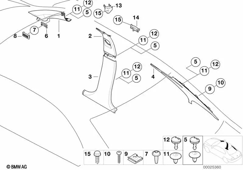 Revestimiento columna trasera derecha para BMW Serie 5 E39 (OEM 51437046410). Original BMW