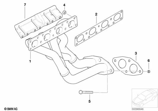 Exhaust manifold for BMW 3 Series E46, Z4 E85 (OEM 11627522904). Original BMW