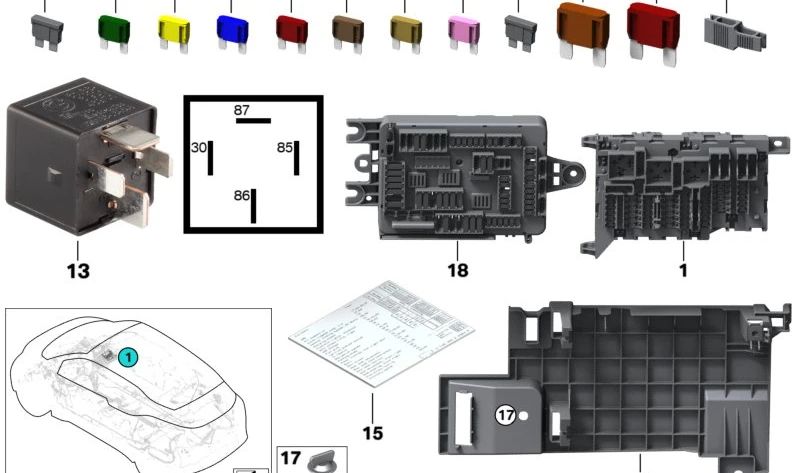 Power distributor bracket for BMW F45, F46, I01, F48, F49, F39 (OEM 61139265642). Original BMW