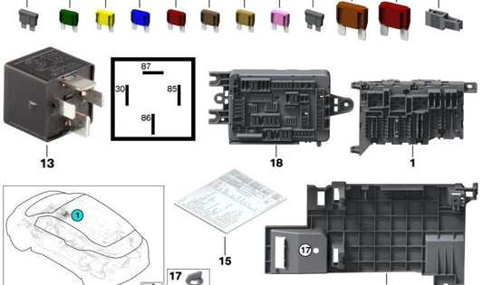 Power distributor bracket for BMW F45, F46, I01, F48, F49, F39 (OEM 61139265642). Original BMW