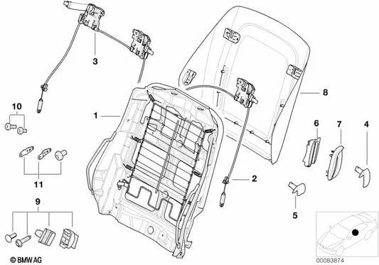 Pared trasera con bolsillo de red para BMW E63, E63N (OEM 52107158669). Original BMW