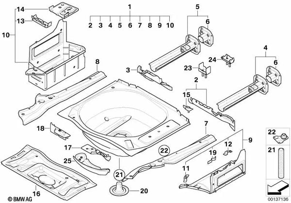 Soporte para el suelo del maletero derecho para BMW E61, E61N (OEM 41127129506). Original BMW