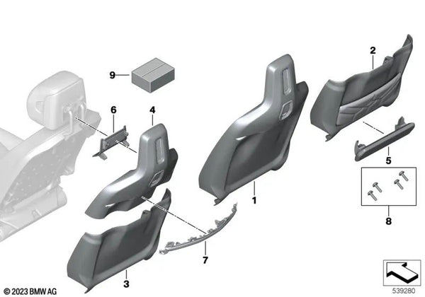 Parte trasera del asiento de confort superior para BMW Serie 7 G70 (OEM 52105A43F01). Original BMW.